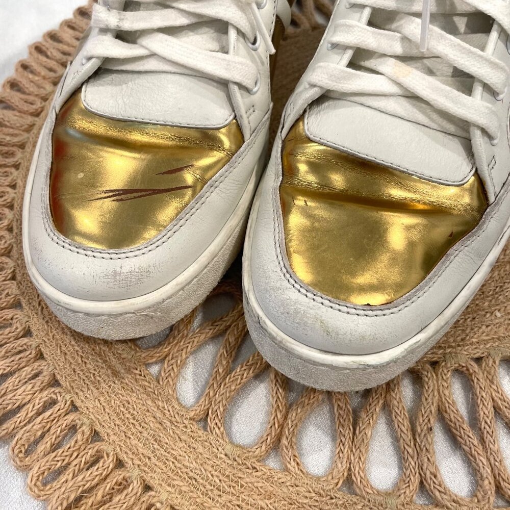 Gucci Signature Padded Leather High White Gold Sneakers EU 40 - Picture 10 of 16